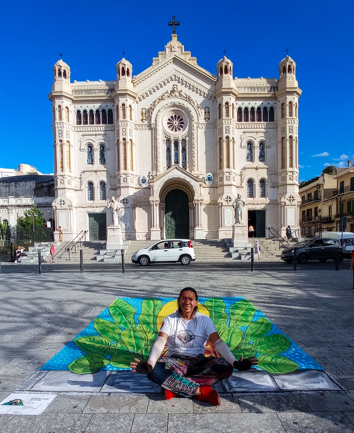 René Linares pintando en el primer festival madonnari de Reggio di Calabria.